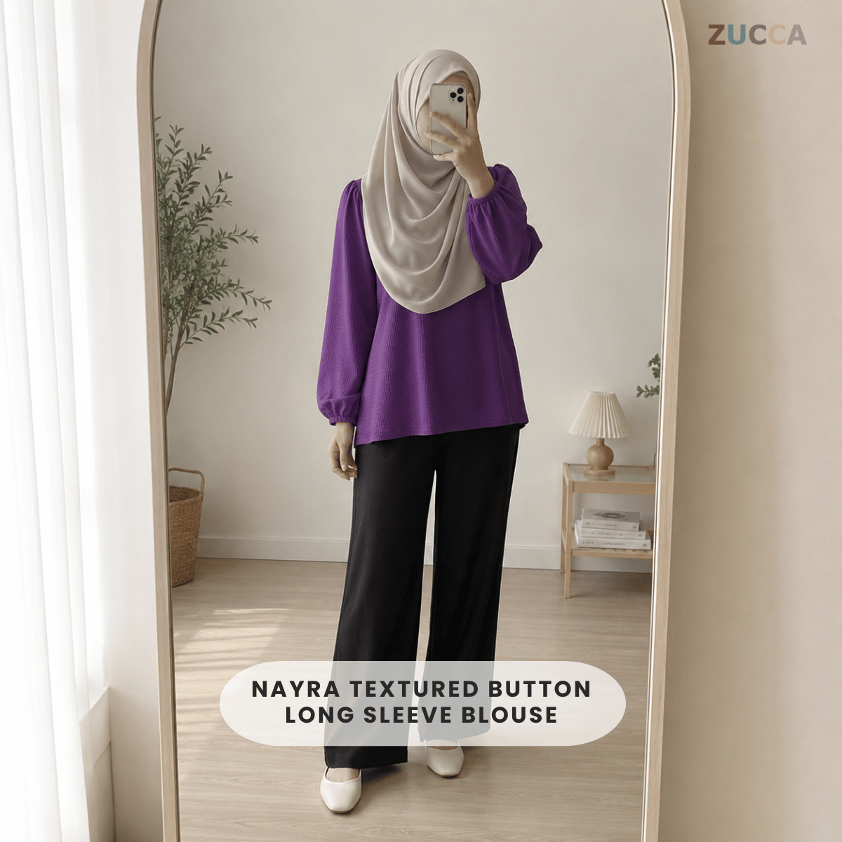 ZUCCA NAYRA TEXTURED BUTTON LONG SLEEVE BLOUSE - MA220(GN122)