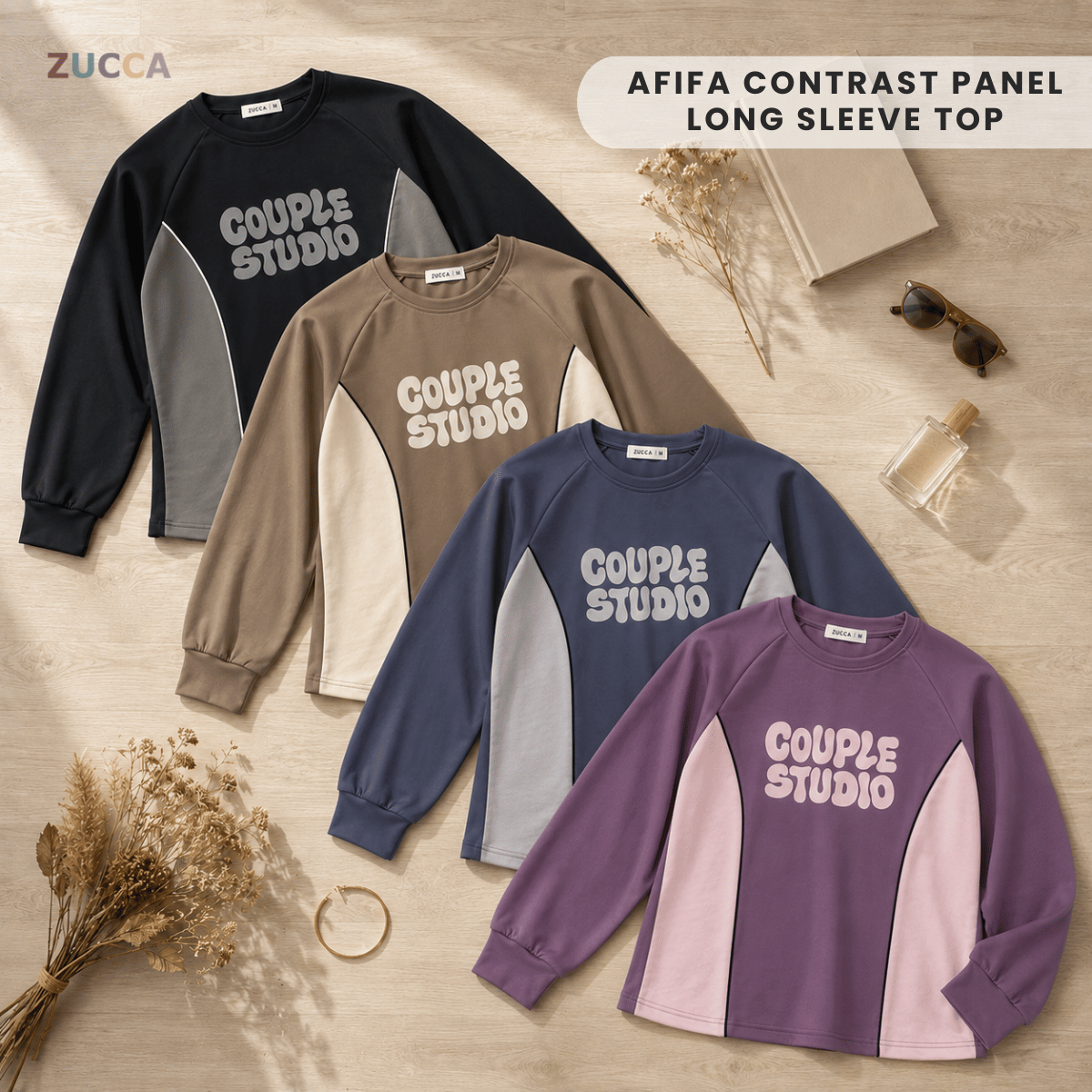ZUCCA AFIFA CONTRAST PANEL LONG SLEEVE TOP - MA221