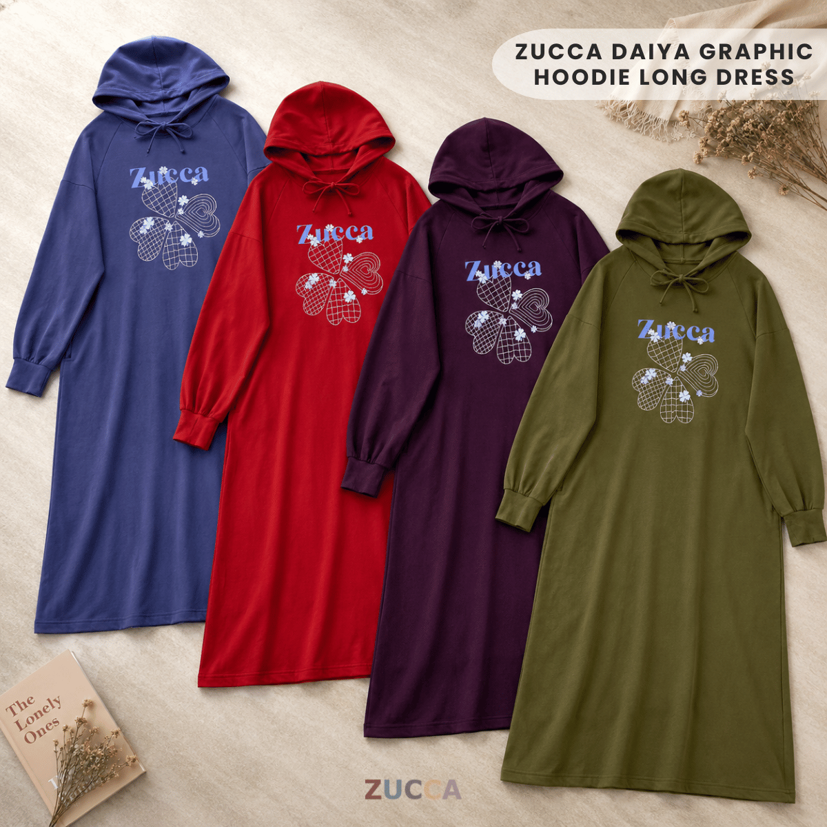 ZUCCA DAIYA GRAPHIC HOODIE LONG DRESS-MA223