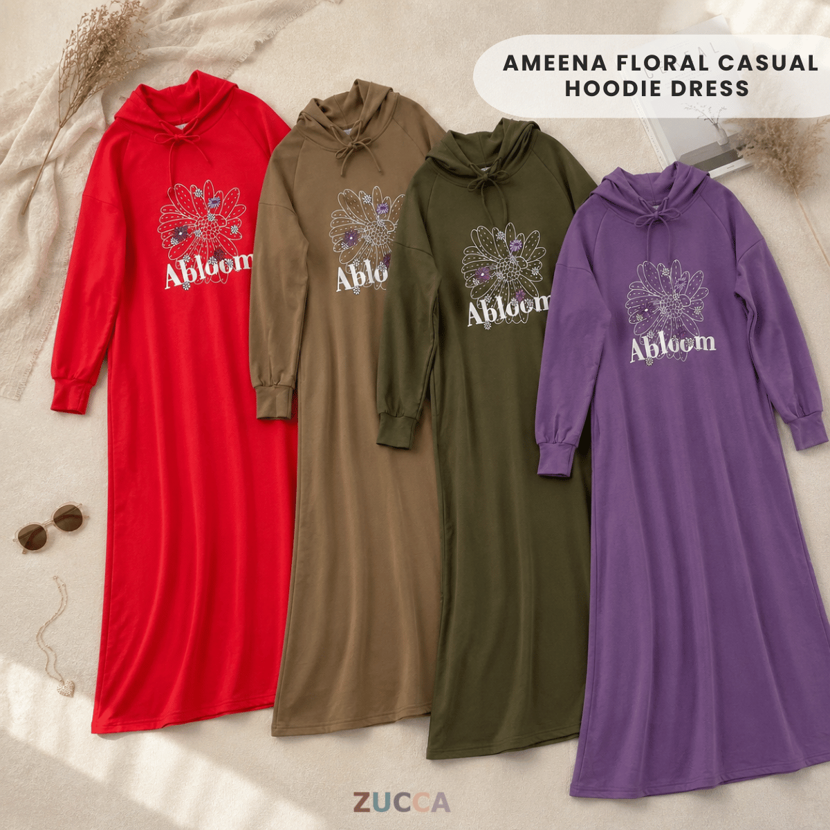 ZUCCA AMEENA FLORAL CASUAL HOODIE DRESS-MA224