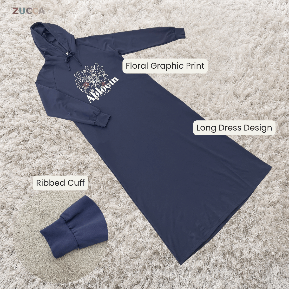 ZUCCA AMEENA FLORAL CASUAL HOODIE DRESS-MA224