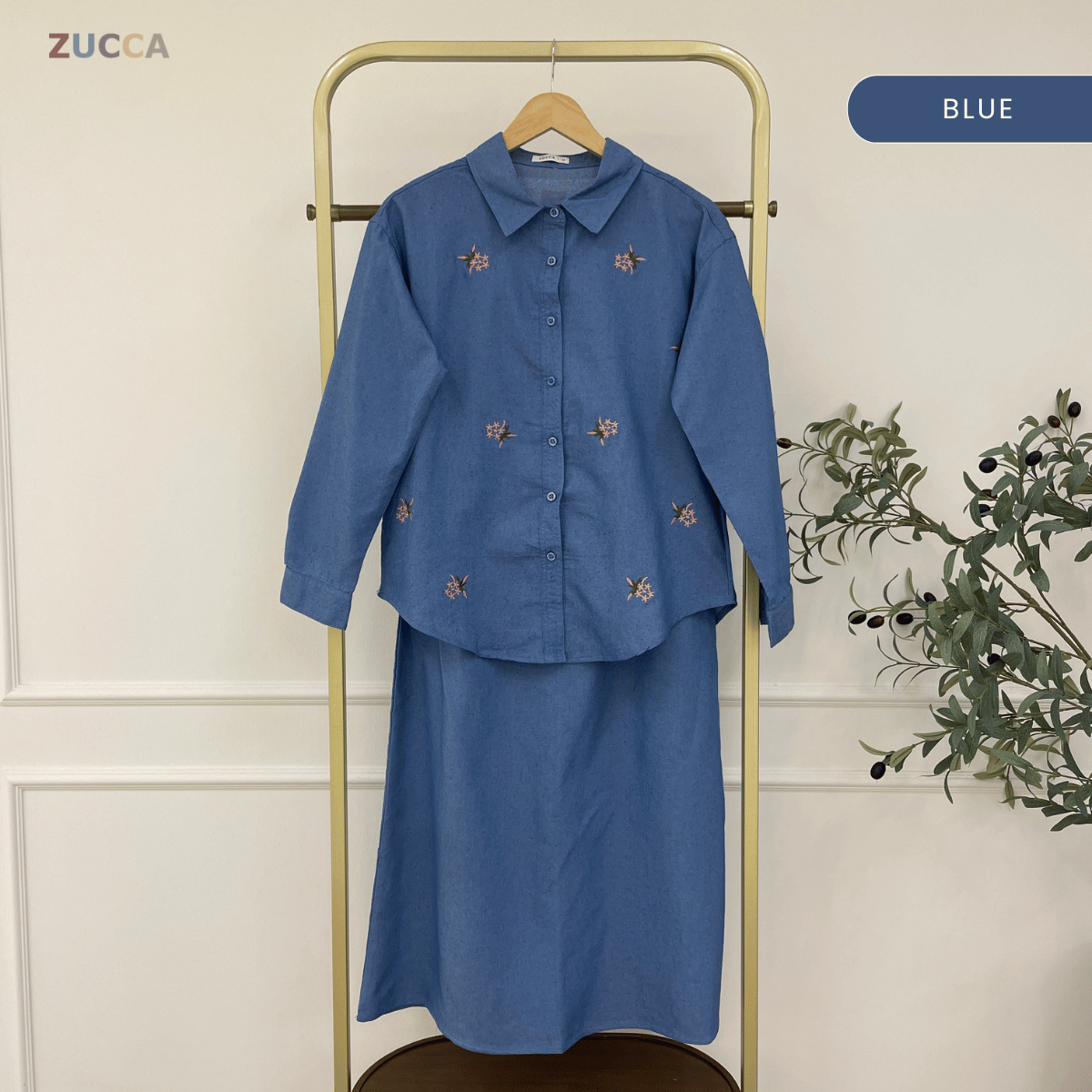 ZUCCA SUHAINI DENIM FLORAL EMBROIDERED SET - MA226