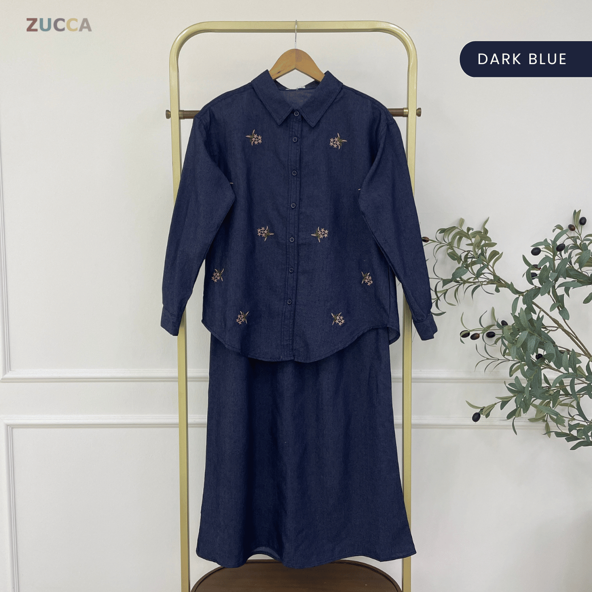 ZUCCA SUHAINI DENIM FLORAL EMBROIDERED SET - MA226