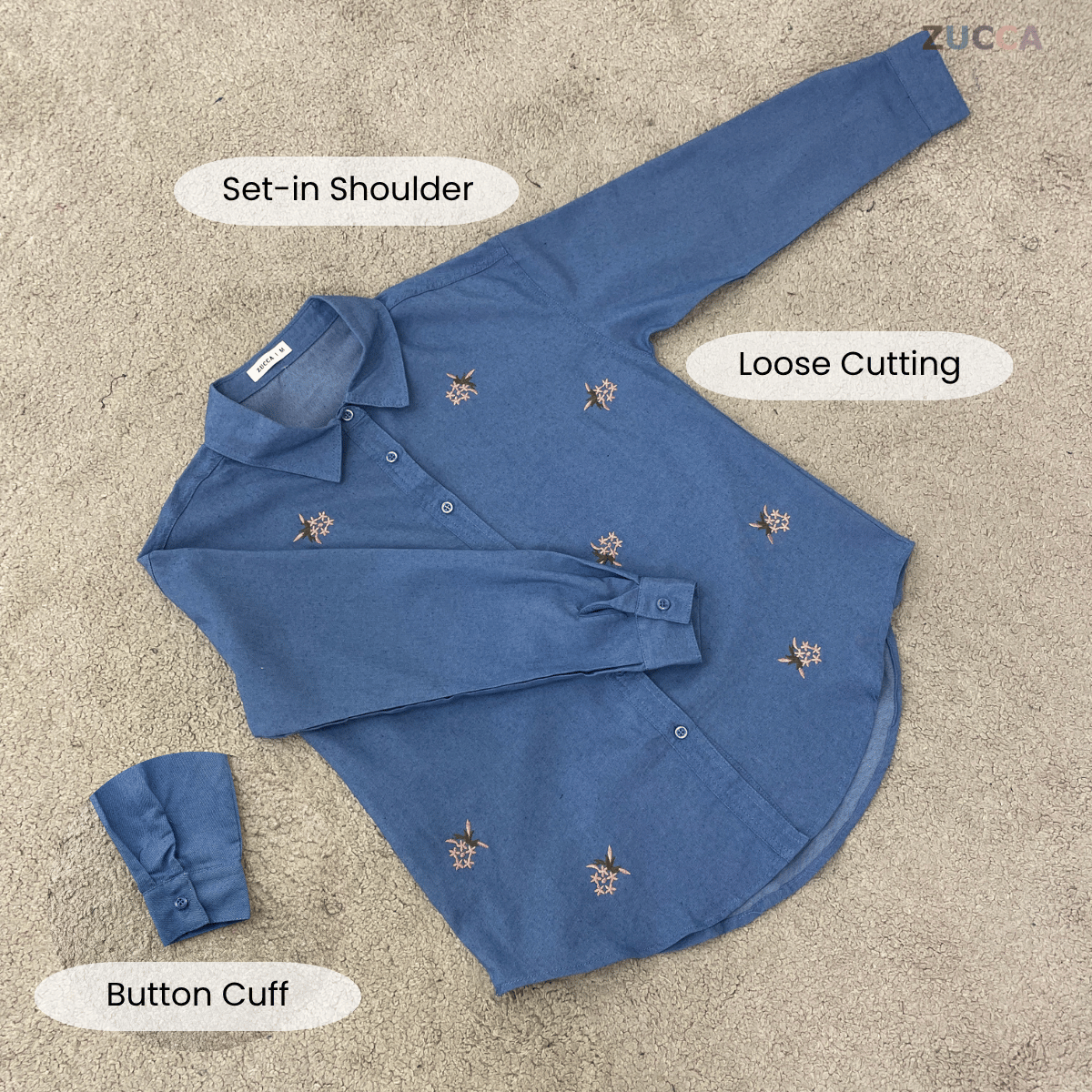 ZUCCA SUHAINI DENIM FLORAL EMBROIDERED SET - MA226