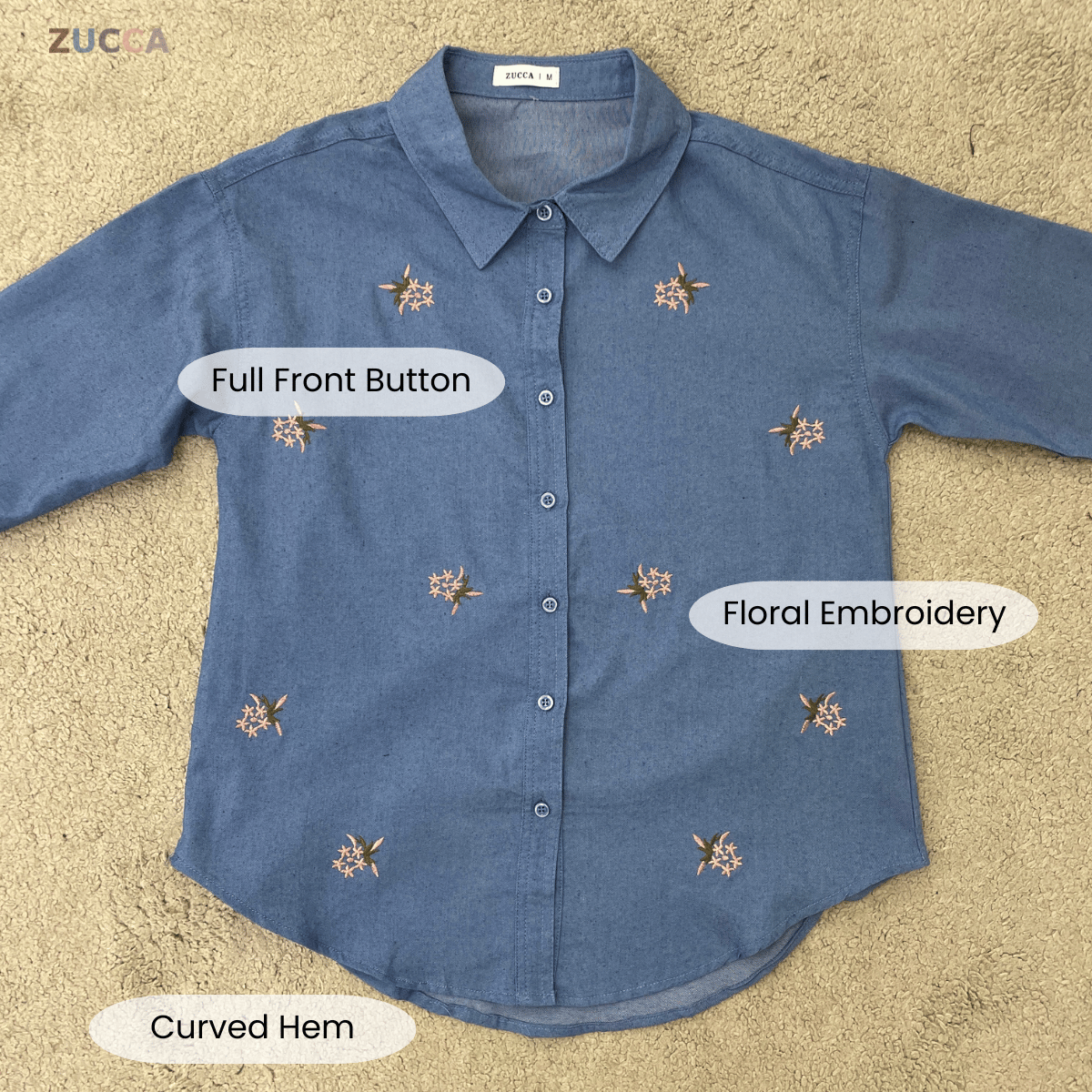 ZUCCA SUHAINI DENIM FLORAL EMBROIDERED SET - MA226