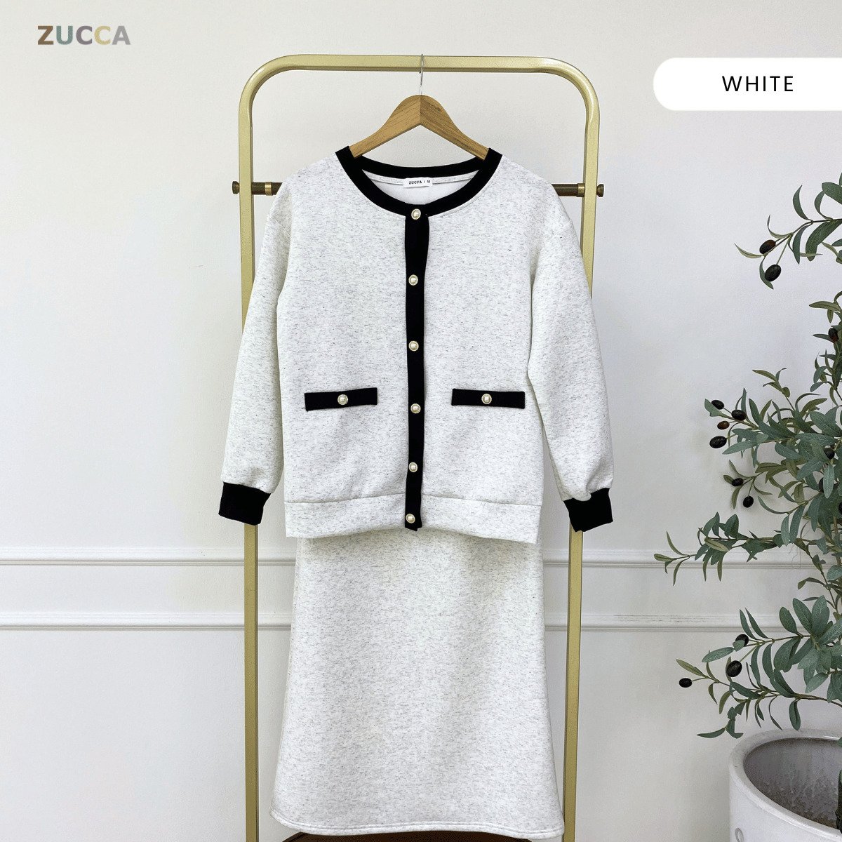 ZUCCA MARTHA CONTRAST TRIM CARDIGAN SKIRT SET-MA227