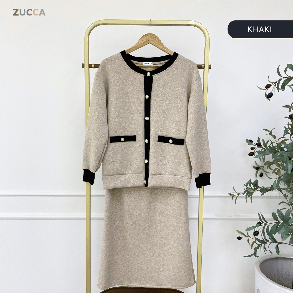 ZUCCA MARTHA CONTRAST TRIM CARDIGAN SKIRT SET-MA227
