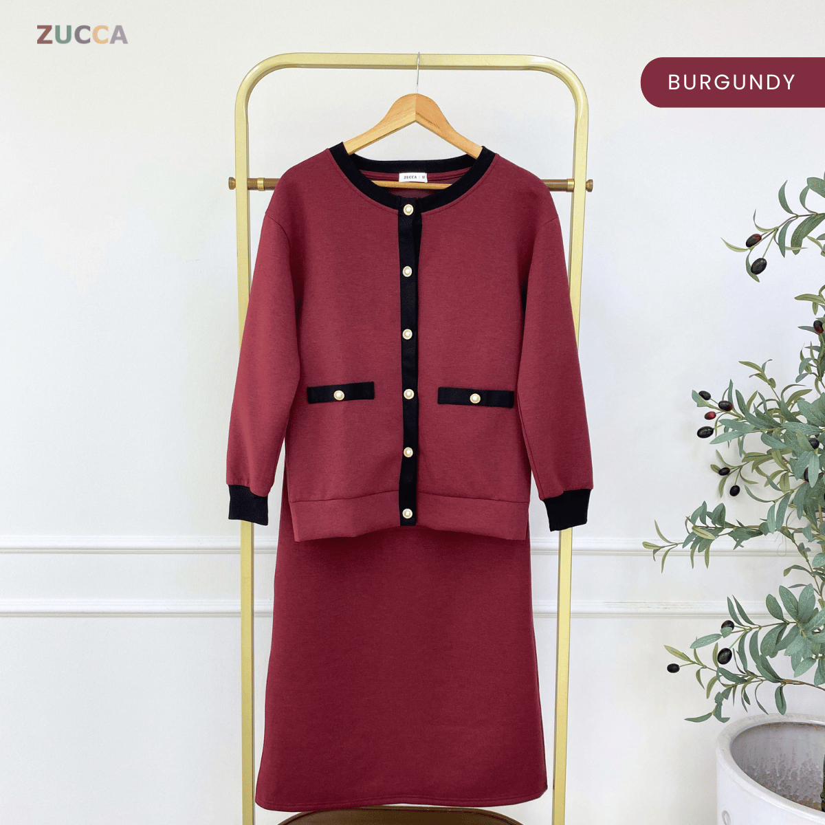 ZUCCA MARTHA CONTRAST TRIM CARDIGAN SKIRT SET-MA227