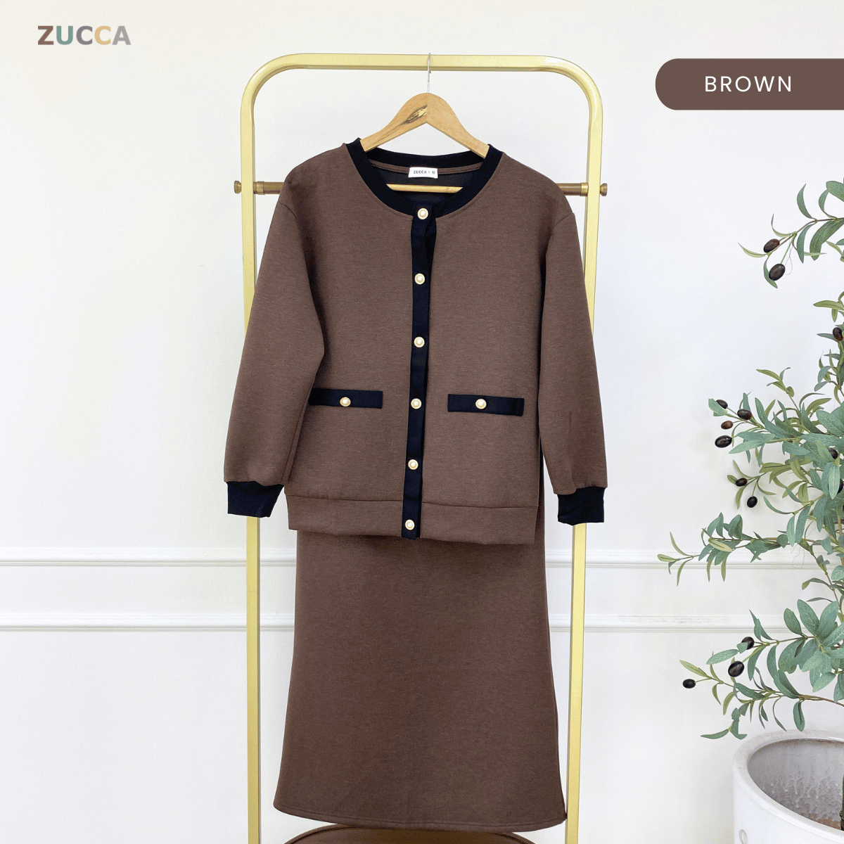 ZUCCA MARTHA CONTRAST TRIM CARDIGAN SKIRT SET-MA227