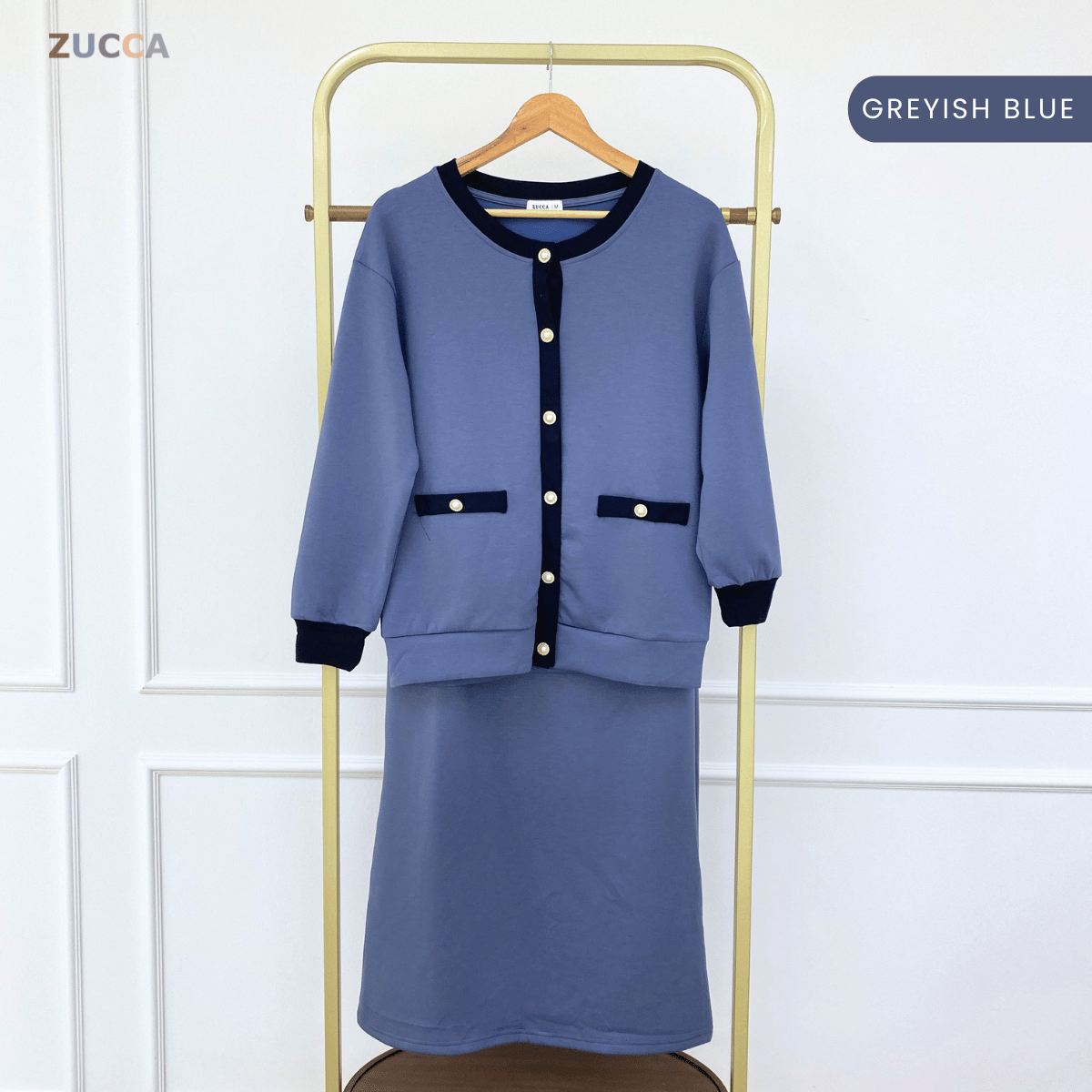 ZUCCA MARTHA CONTRAST TRIM CARDIGAN SKIRT SET-MA227
