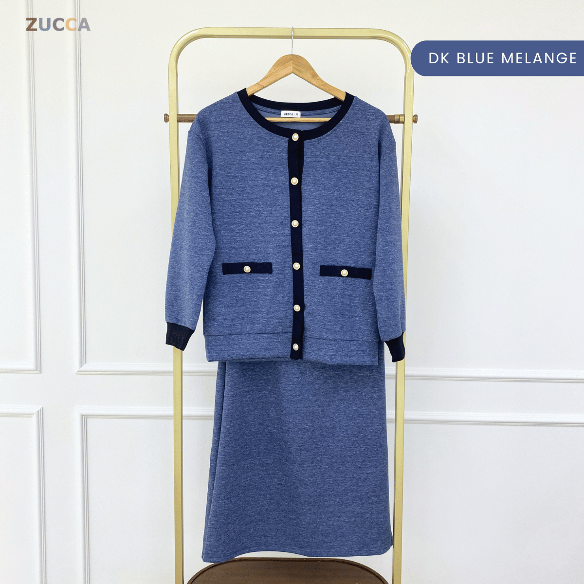 ZUCCA MARTHA CONTRAST TRIM CARDIGAN SKIRT SET-MA227