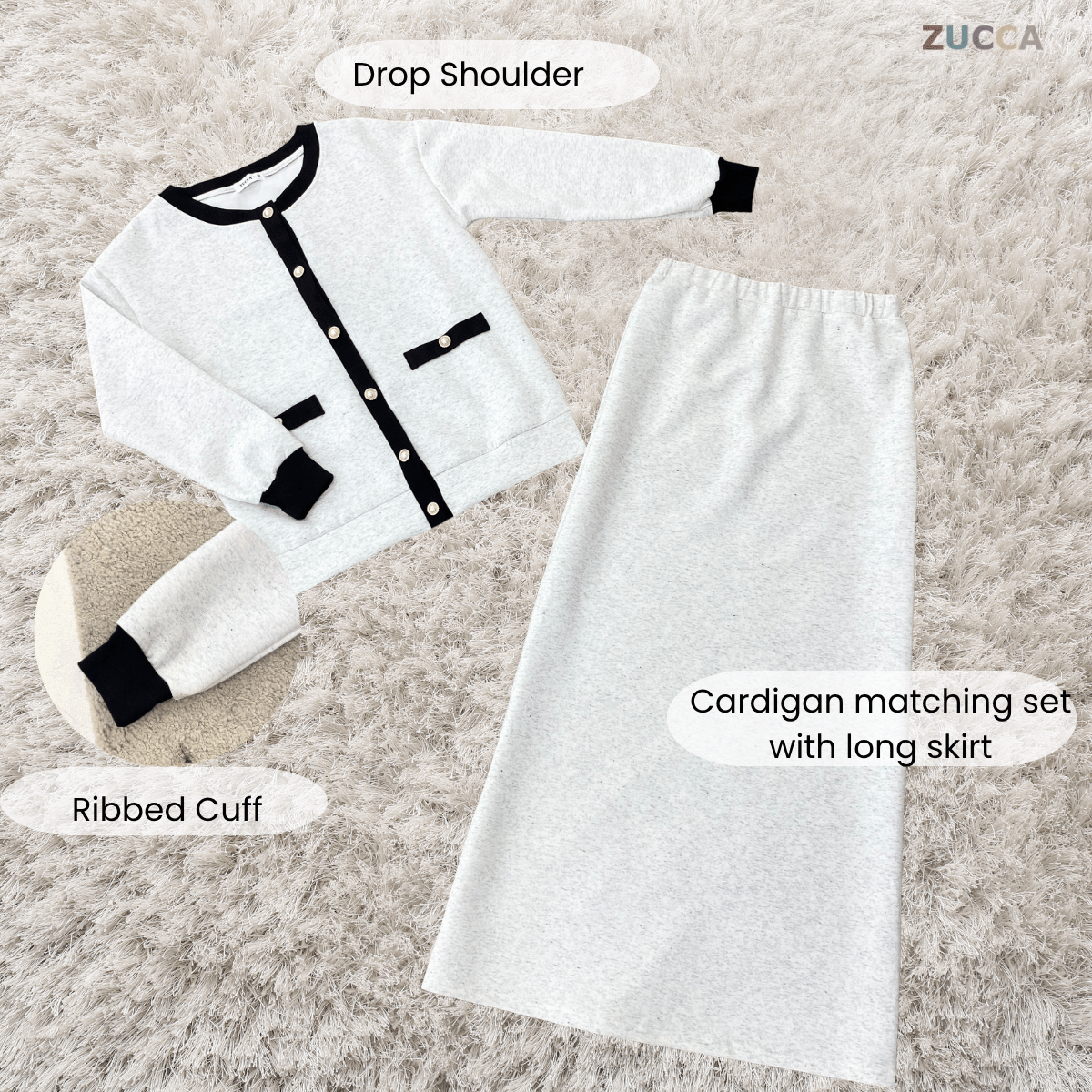 ZUCCA MARTHA CONTRAST TRIM CARDIGAN SKIRT SET-MA227