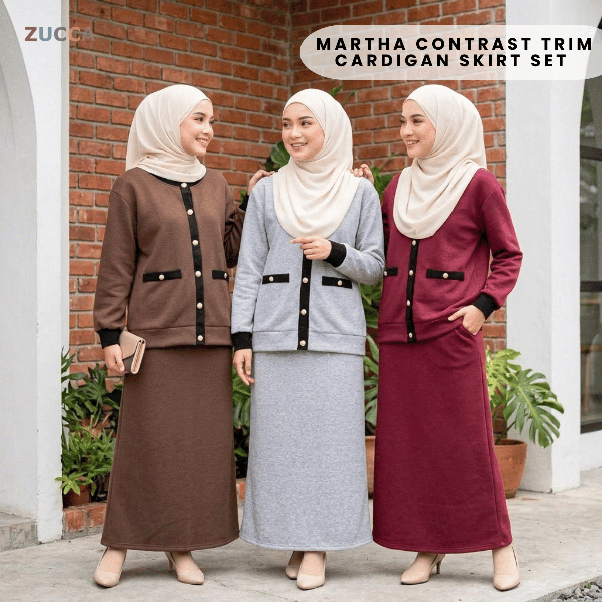 ZUCCA MARTHA CONTRAST TRIM CARDIGAN SKIRT SET-MA227