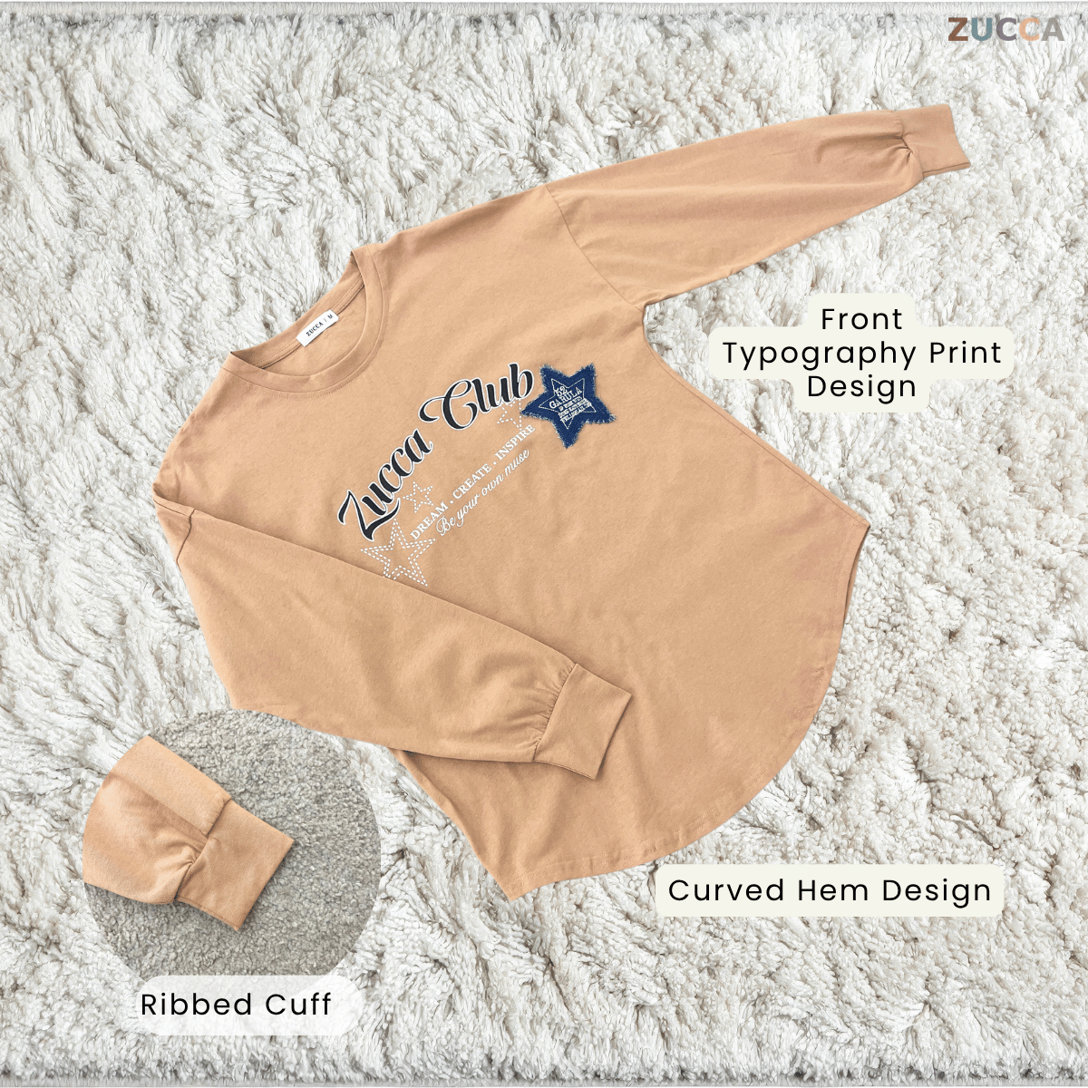 ZUCCA HAYFA STAR CLUB OVERSIZED LONG SLEEVE TOP - MA229