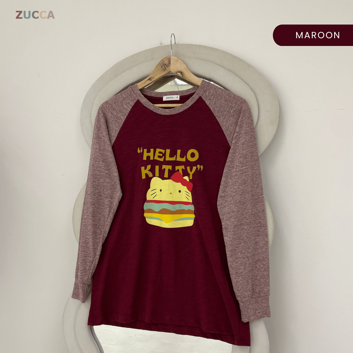 ZUCCA ABIGAIL HELLO KITTY RAGLAN LONG SLEEVE TOP -MA232