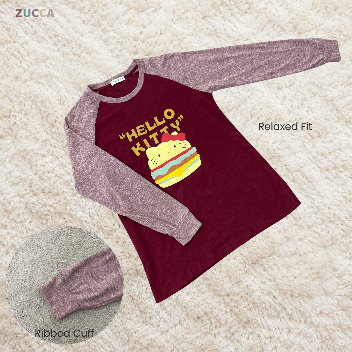 ZUCCA ABIGAIL HELLO KITTY RAGLAN LONG SLEEVE TOP -MA232