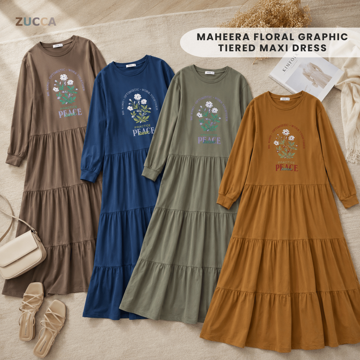 ZUCCA MAHEERA FLORAL GRAPHIC TIERED MAXI DRESS-MA234