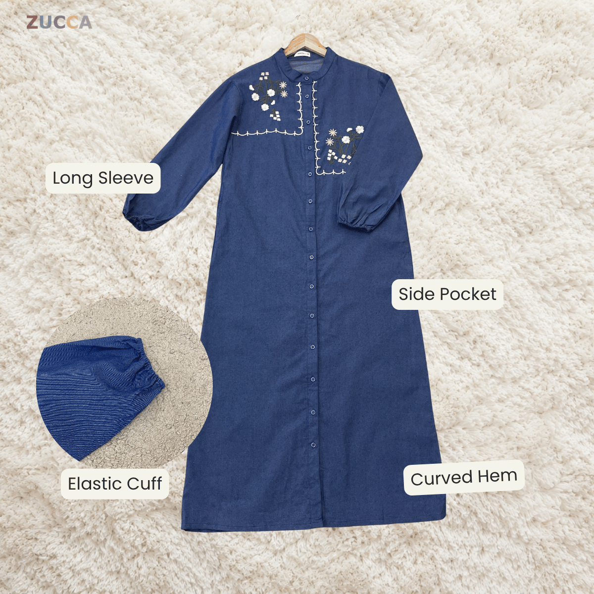 ZUCCA IZATI FLORAL EMBROIDERY DENIM TUNIC - MA238