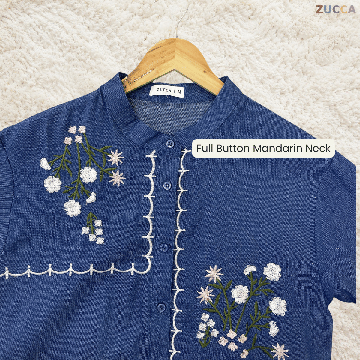 ZUCCA IZATI FLORAL EMBROIDERY DENIM TUNIC - MA238