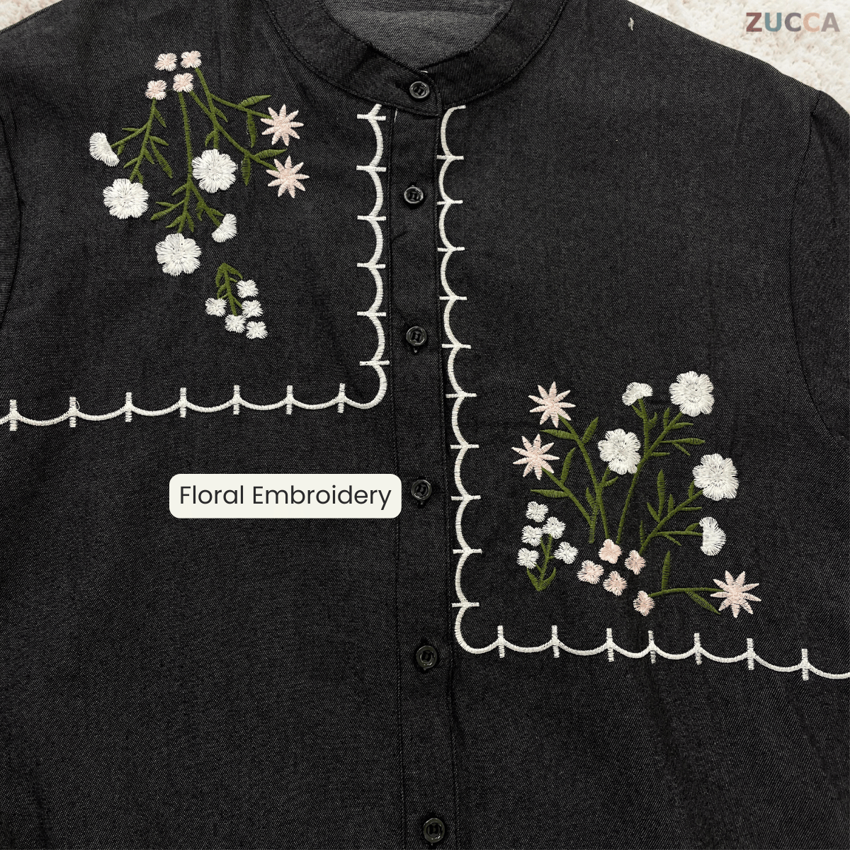 ZUCCA IZATI FLORAL EMBROIDERY DENIM TUNIC - MA238