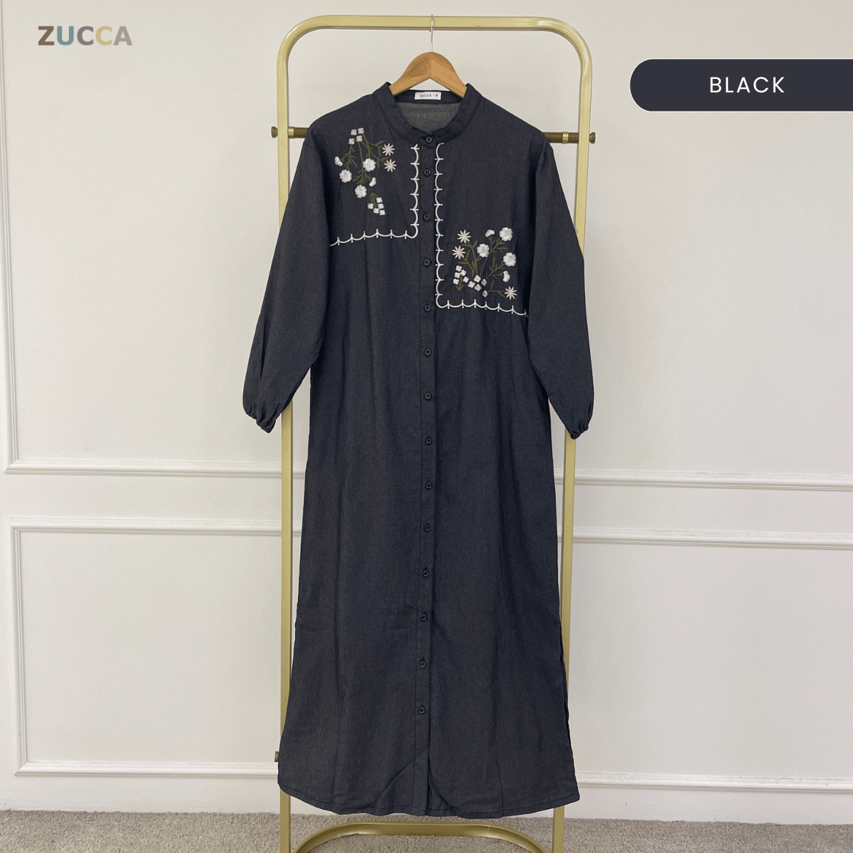 ZUCCA IZATI FLORAL EMBROIDERY DENIM TUNIC - MA238