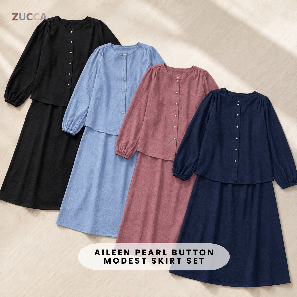 ZUCCA AILEEN PEARL BUTTON MODEST SKIRT SET – MA239