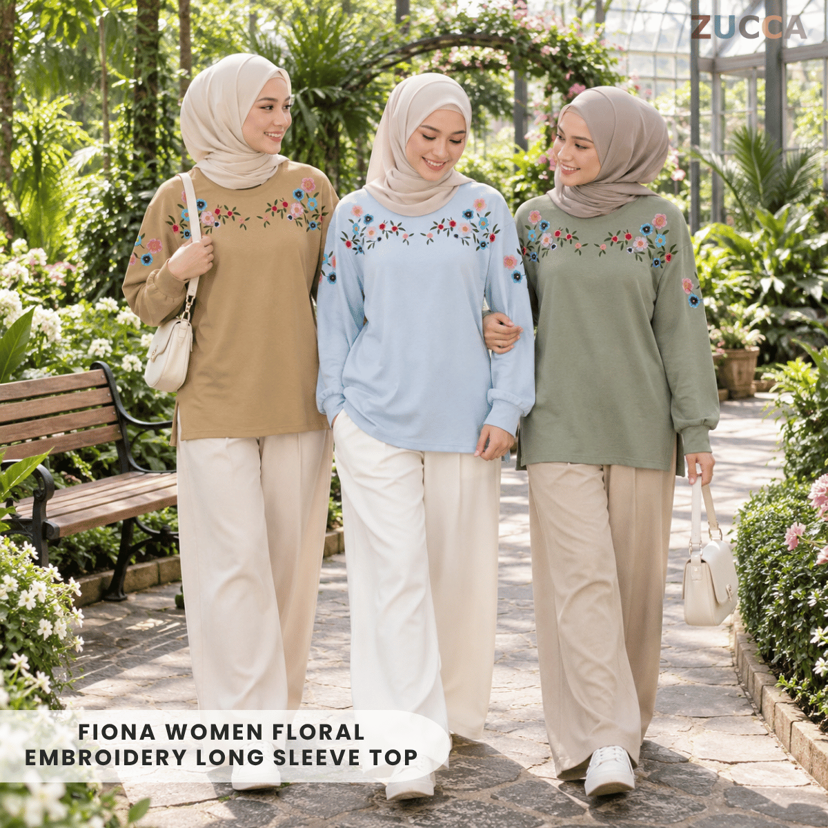 ZUCCA FIONA WOMEN FLORAL EMBROIDERY LONG SLEEVE TOP - MA241