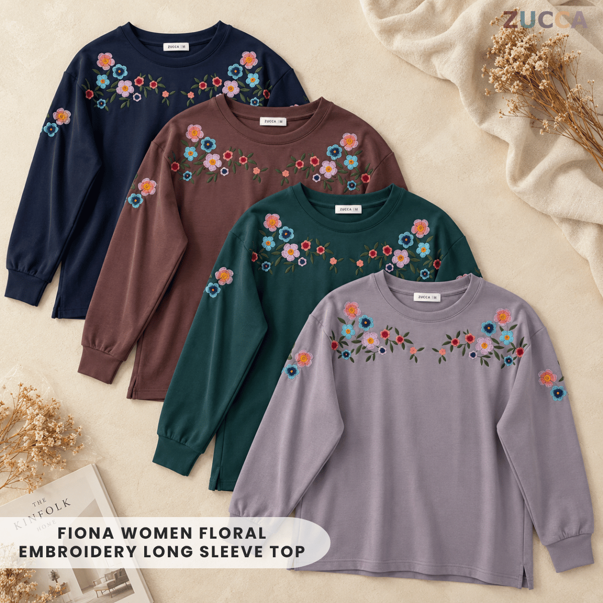 ZUCCA FIONA WOMEN FLORAL EMBROIDERY LONG SLEEVE TOP - MA241
