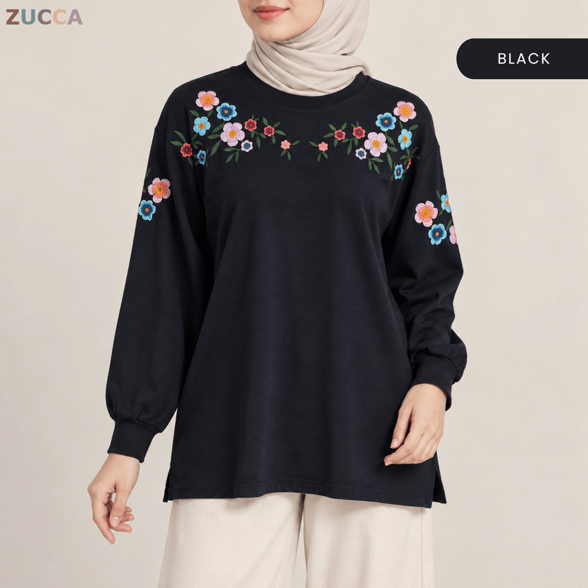 ZUCCA FIONA WOMEN FLORAL EMBROIDERY LONG SLEEVE TOP - MA241