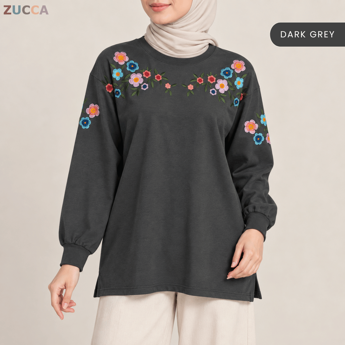 ZUCCA FIONA WOMEN FLORAL EMBROIDERY LONG SLEEVE TOP - MA241