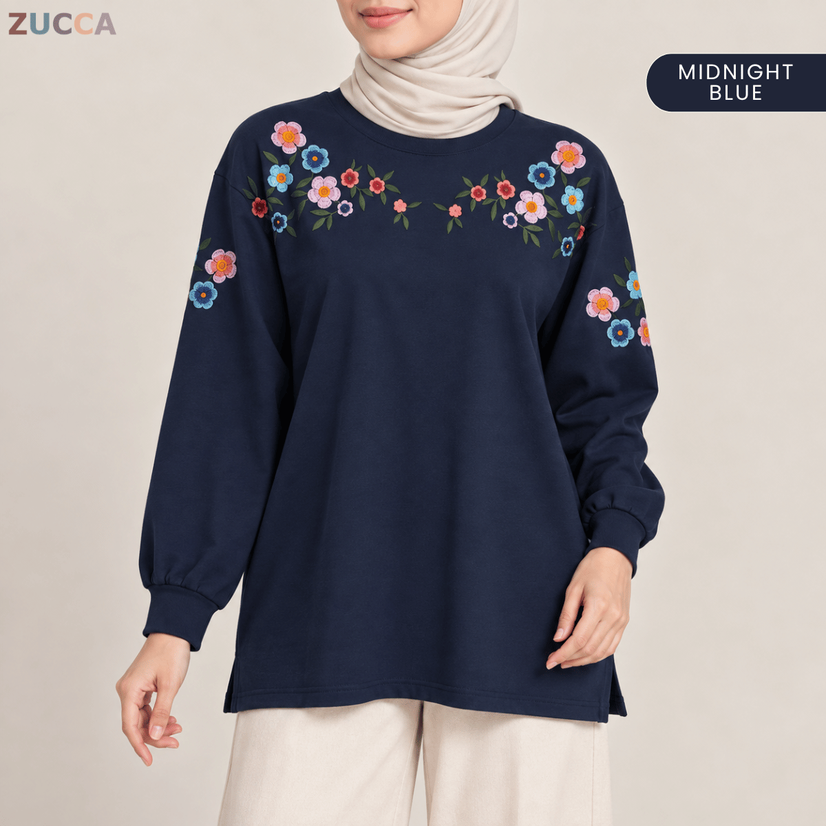 ZUCCA FIONA WOMEN FLORAL EMBROIDERY LONG SLEEVE TOP - MA241