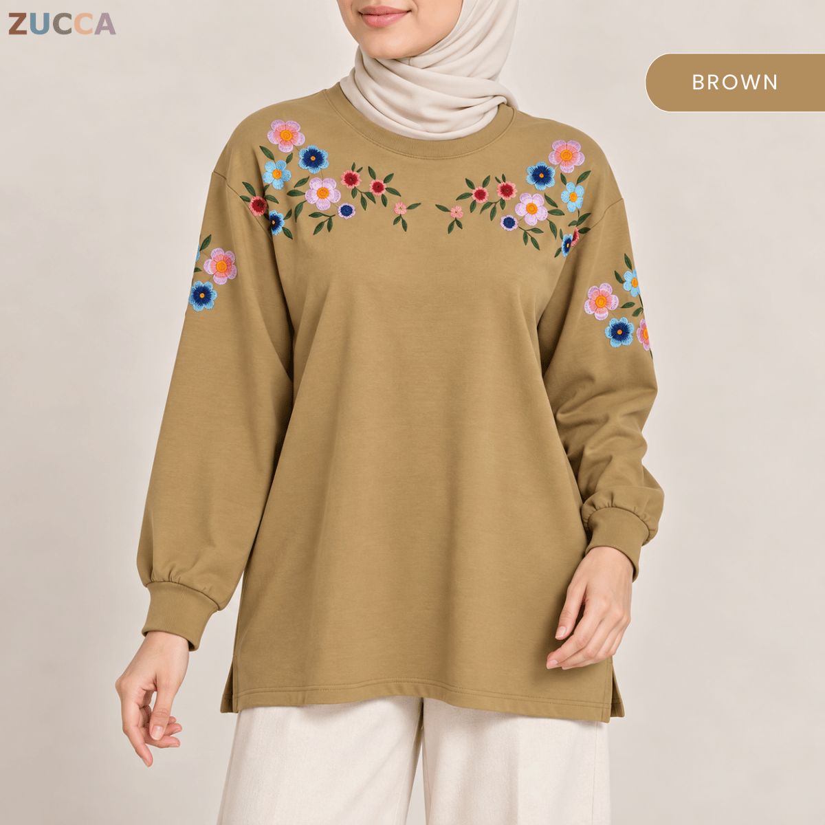ZUCCA FIONA WOMEN FLORAL EMBROIDERY LONG SLEEVE TOP - MA241