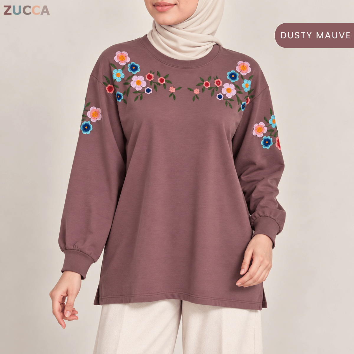 ZUCCA FIONA WOMEN FLORAL EMBROIDERY LONG SLEEVE TOP - MA241