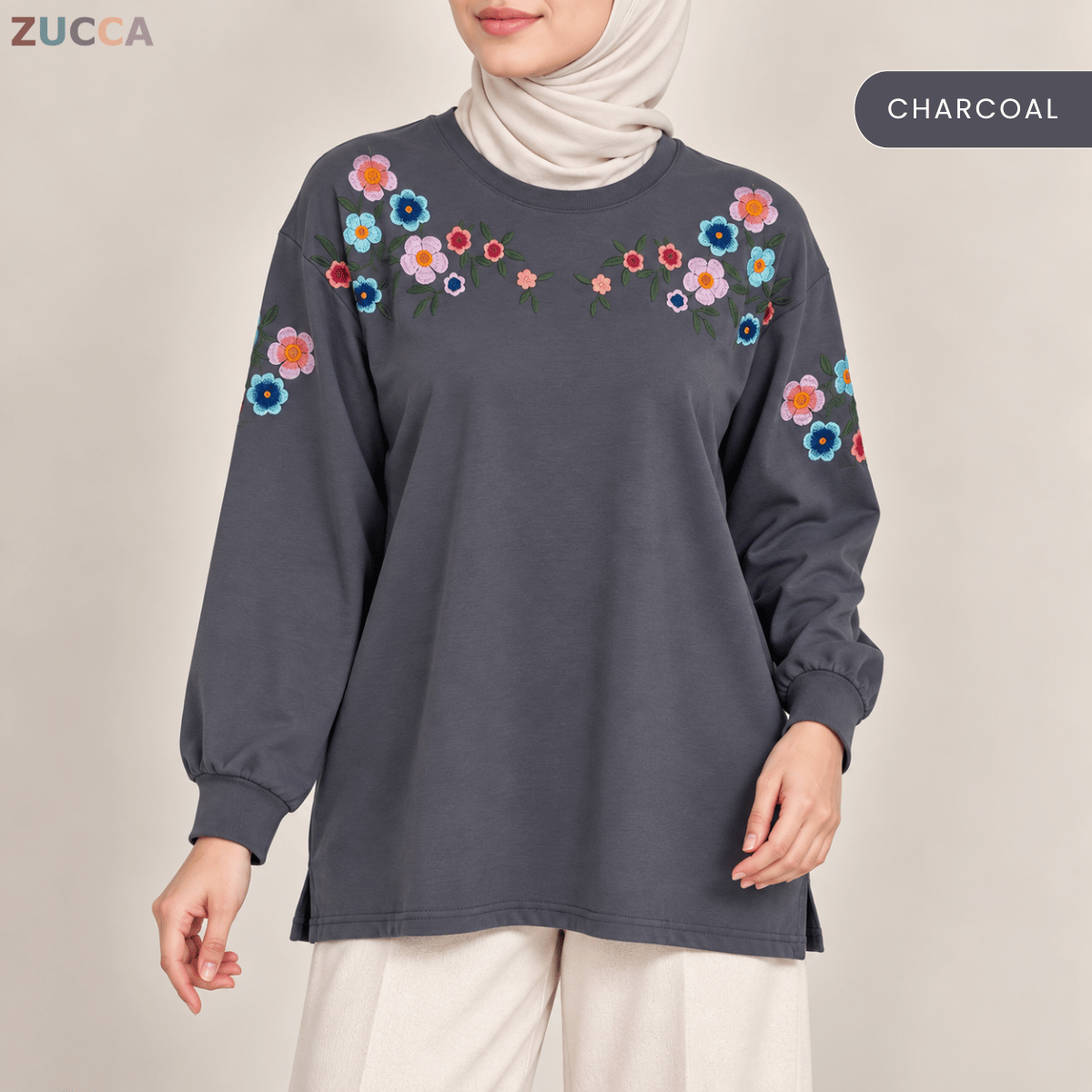 ZUCCA FIONA WOMEN FLORAL EMBROIDERY LONG SLEEVE TOP - MA241