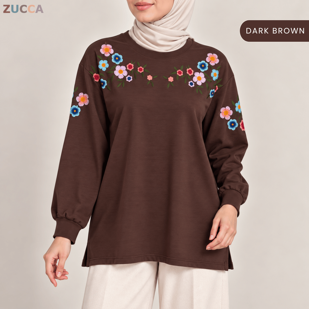 ZUCCA FIONA WOMEN FLORAL EMBROIDERY LONG SLEEVE TOP - MA241