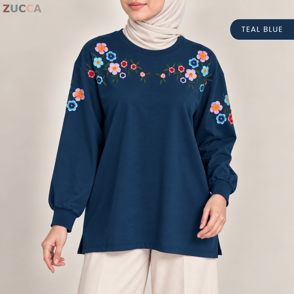 ZUCCA FIONA WOMEN FLORAL EMBROIDERY LONG SLEEVE TOP - MA241