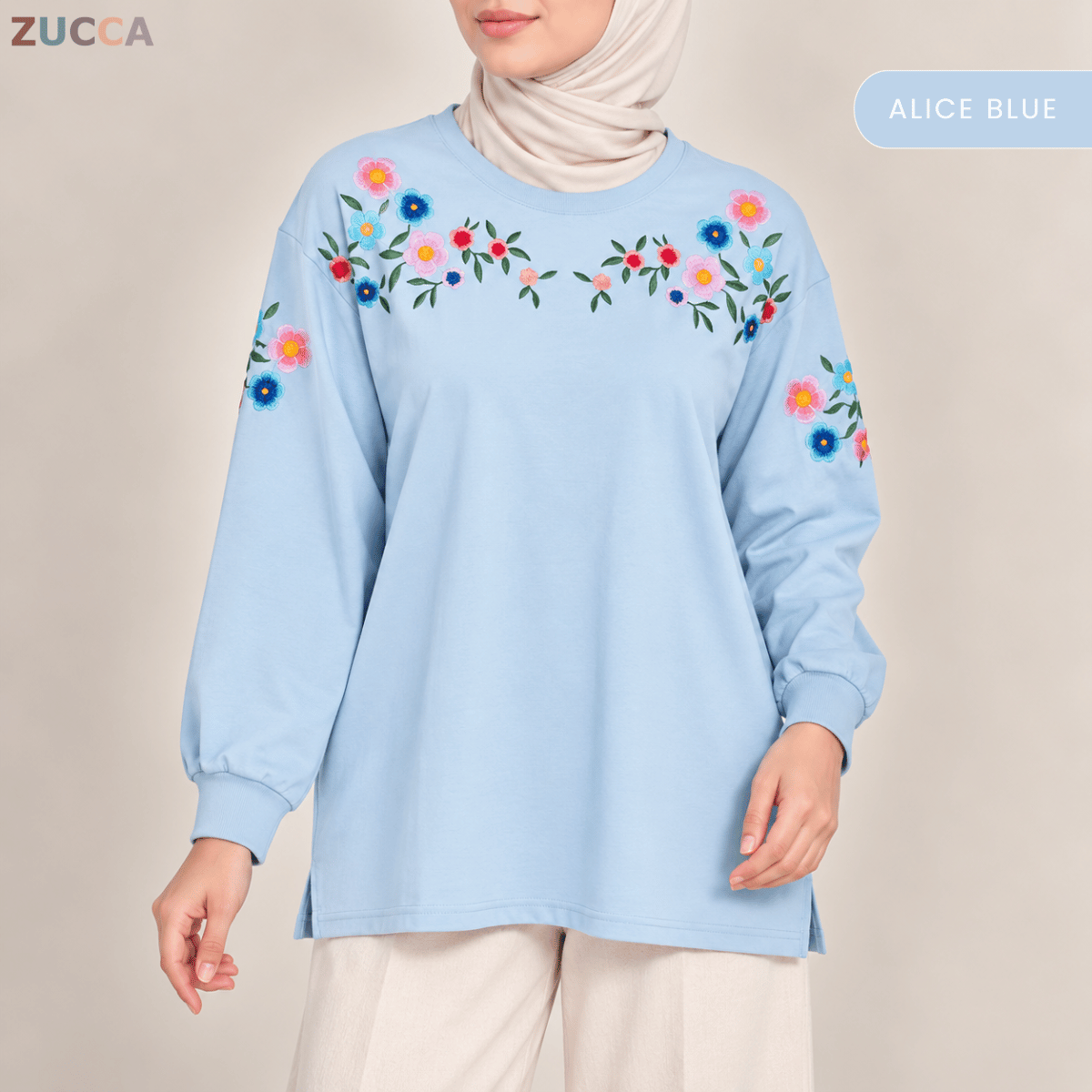 ZUCCA FIONA WOMEN FLORAL EMBROIDERY LONG SLEEVE TOP - MA241