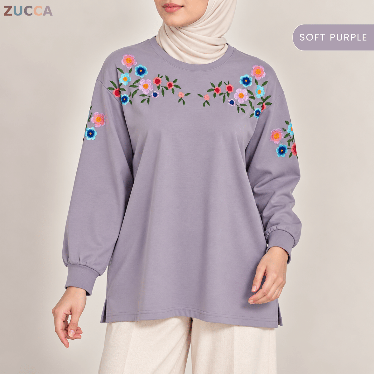 ZUCCA FIONA WOMEN FLORAL EMBROIDERY LONG SLEEVE TOP - MA241