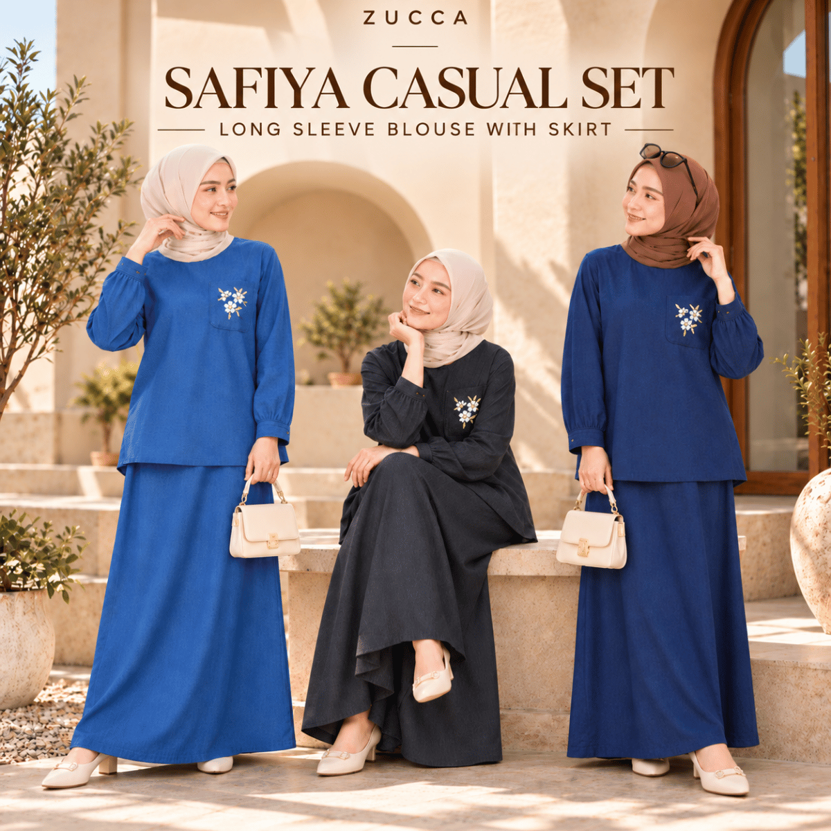 ZUCCA SAFIYA CASUAL SET LONG SLEEVE BLOUSE WITH SKIRT - MA251