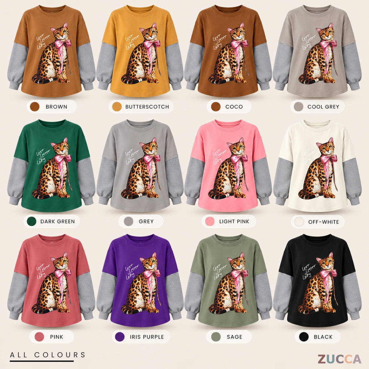 ZUCCA AULIA OVERSIZED LAYERED CAT GRAPHIC LONG SLEEVE TEE - MA255