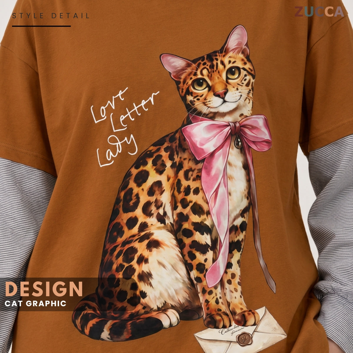 ZUCCA AULIA OVERSIZED LAYERED CAT GRAPHIC LONG SLEEVE TEE - MA255