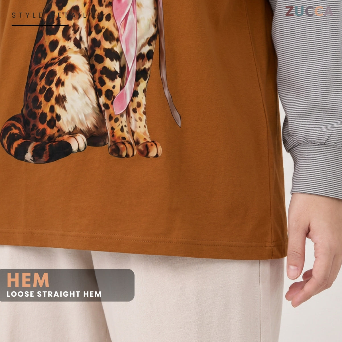 ZUCCA AULIA OVERSIZED LAYERED CAT GRAPHIC LONG SLEEVE TEE - MA255