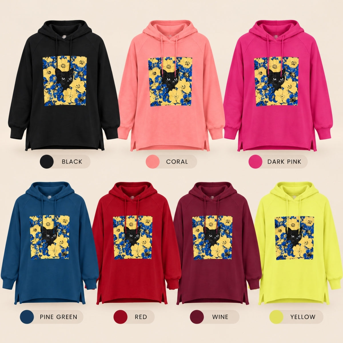 ZUCCA HUMAIRA FLORAL GRAPHIC HOODIE DRESS LONG SLEEVE-MA257