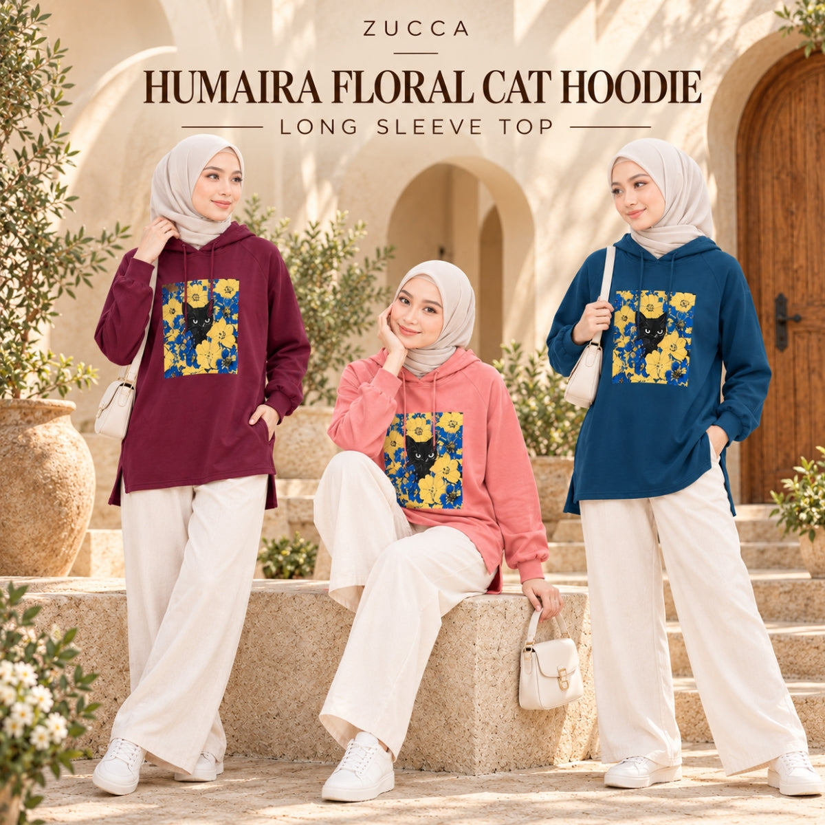 ZUCCA HUMAIRA FLORAL GRAPHIC HOODIE DRESS LONG SLEEVE-MA257
