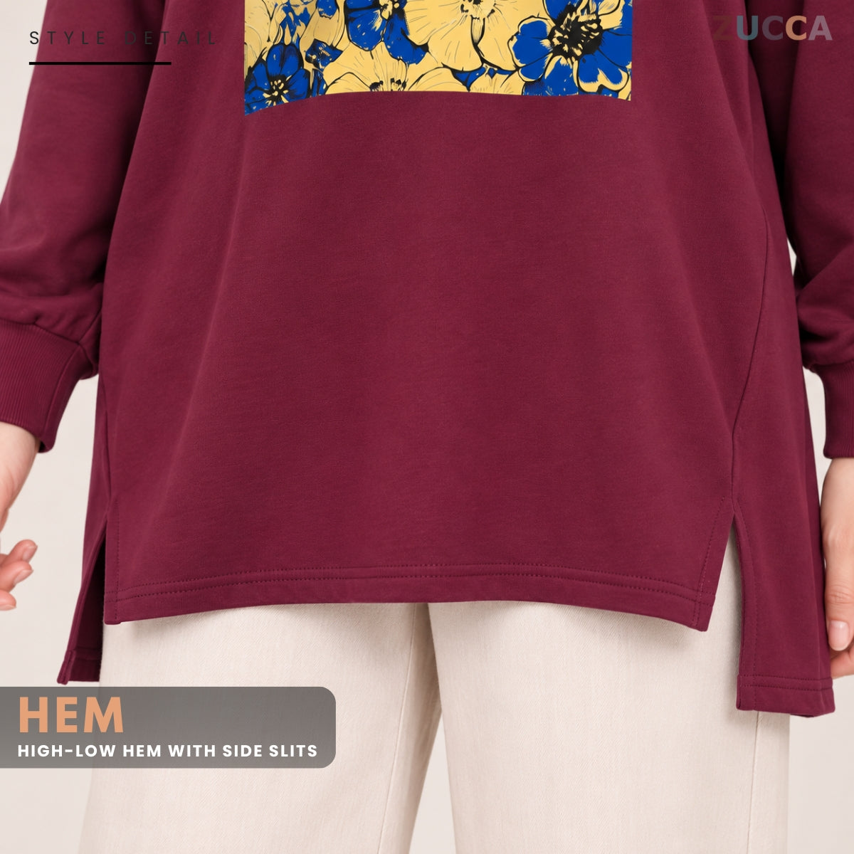 ZUCCA HUMAIRA FLORAL GRAPHIC HOODIE DRESS LONG SLEEVE-MA257