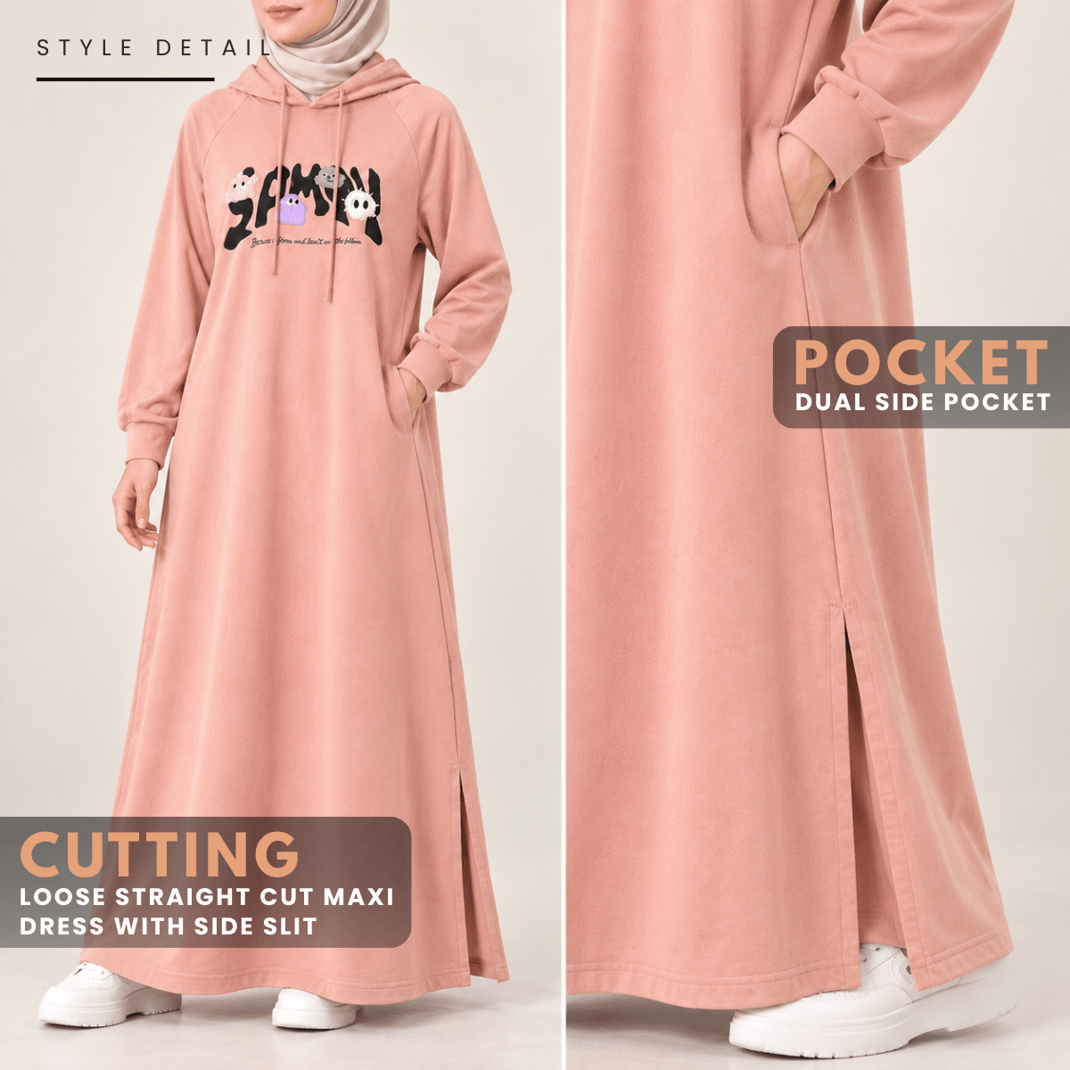 ZUCCA INARA EMBROIDERED MAXI DRESS HOODIE - MA258