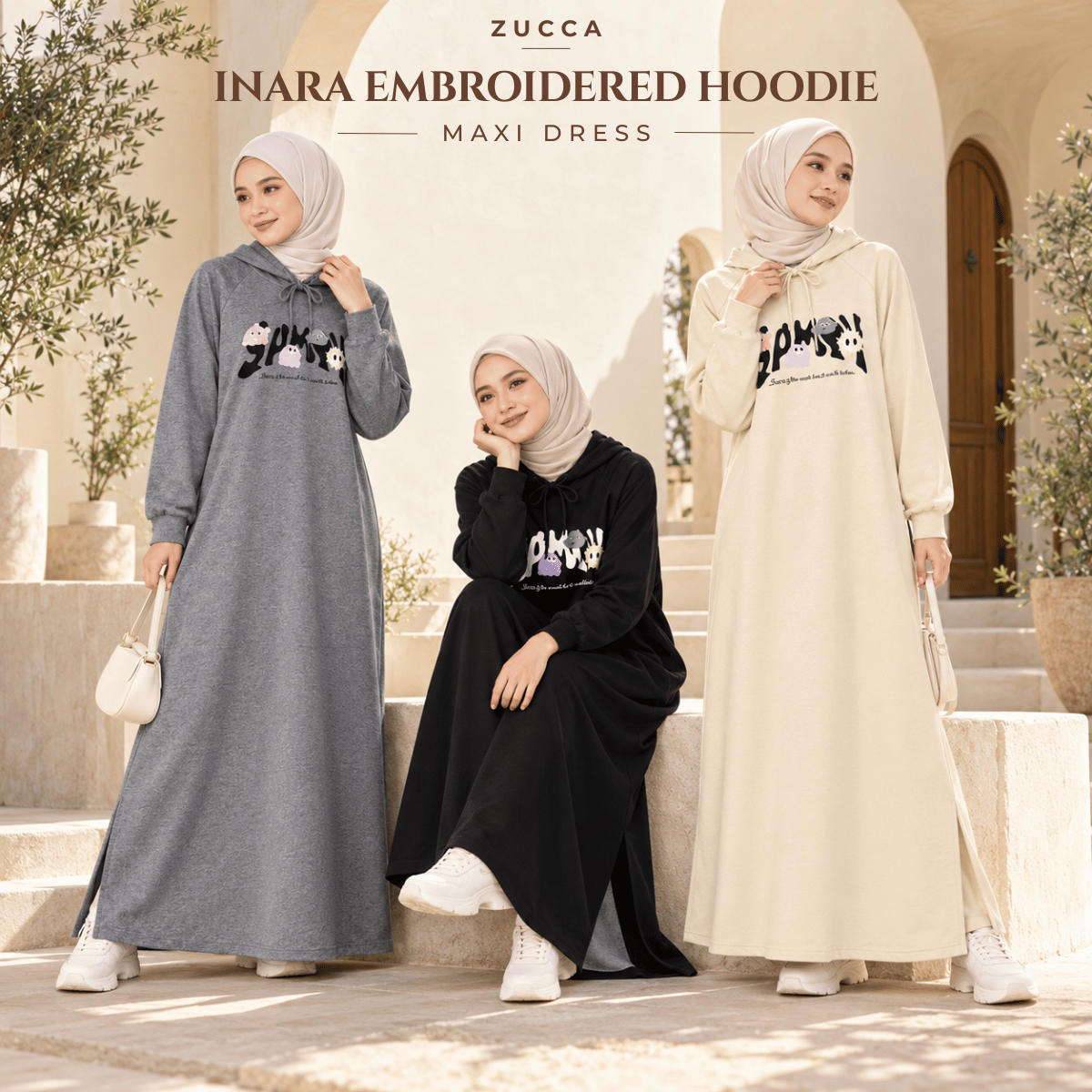 ZUCCA INARA EMBROIDERED MAXI DRESS HOODIE - MA258