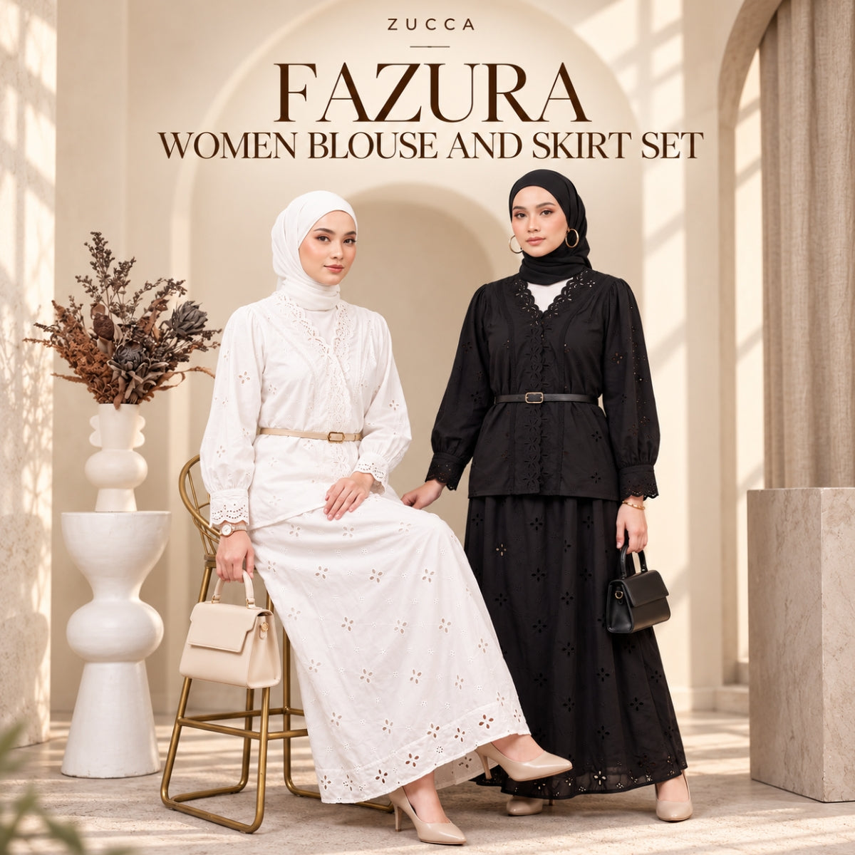 ZUCCA FAZURA EMBROIDERED EYELET MODEST SET – MA266