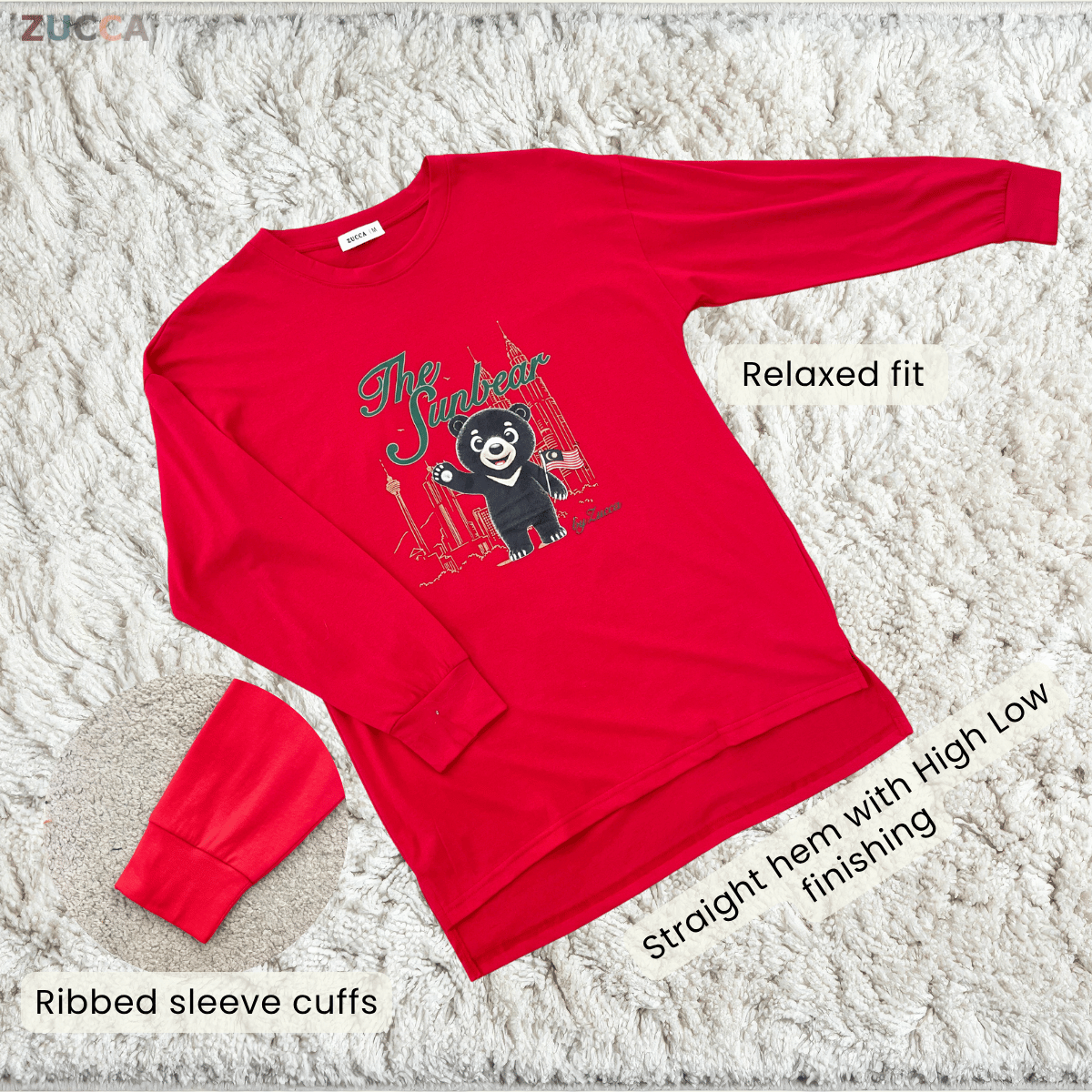 ZUCCA KELLY MERDEKA SUN BEAR GRAPHIC LONG SLEEVE TOP -MA269