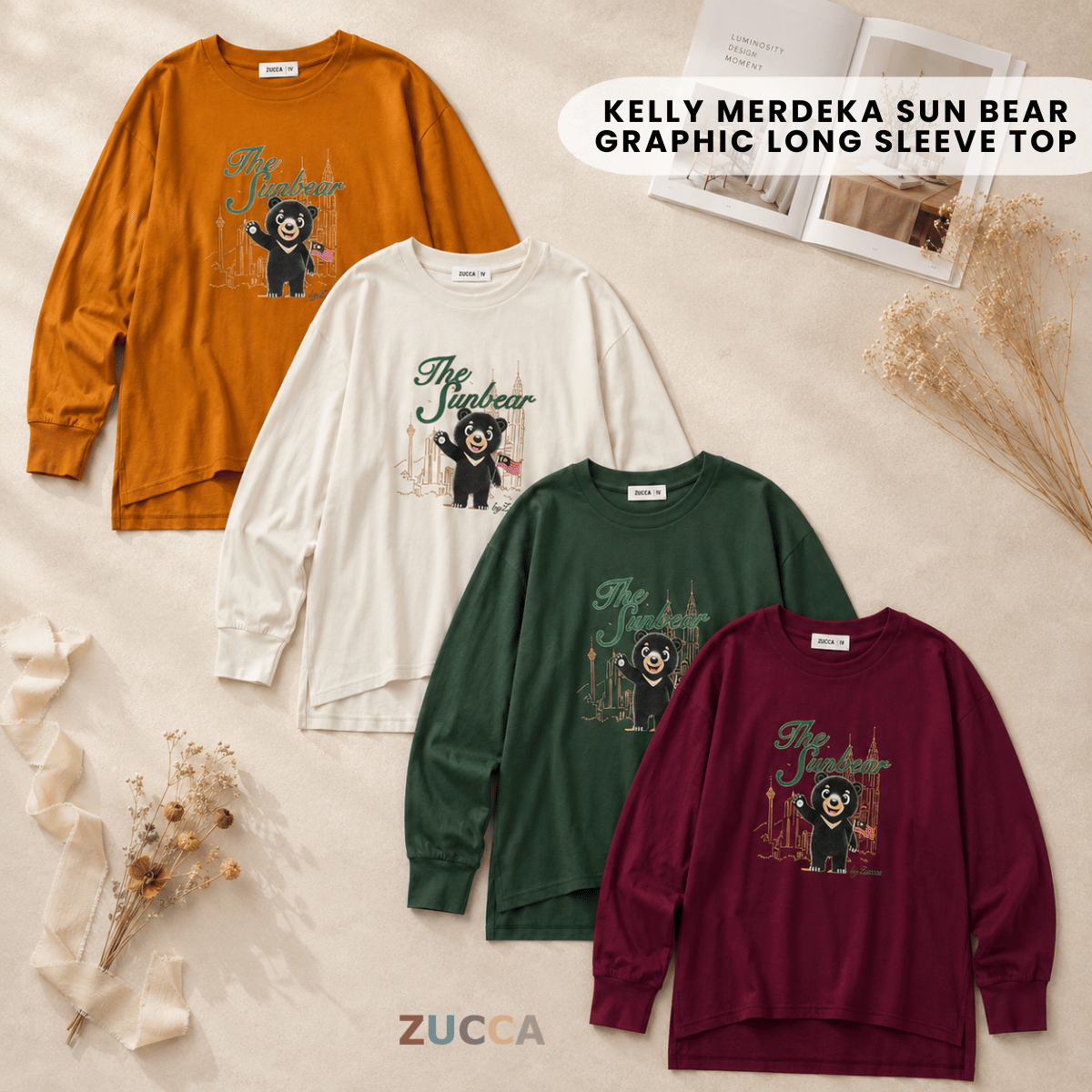 ZUCCA KELLY MERDEKA SUN BEAR GRAPHIC LONG SLEEVE TOP -MA269